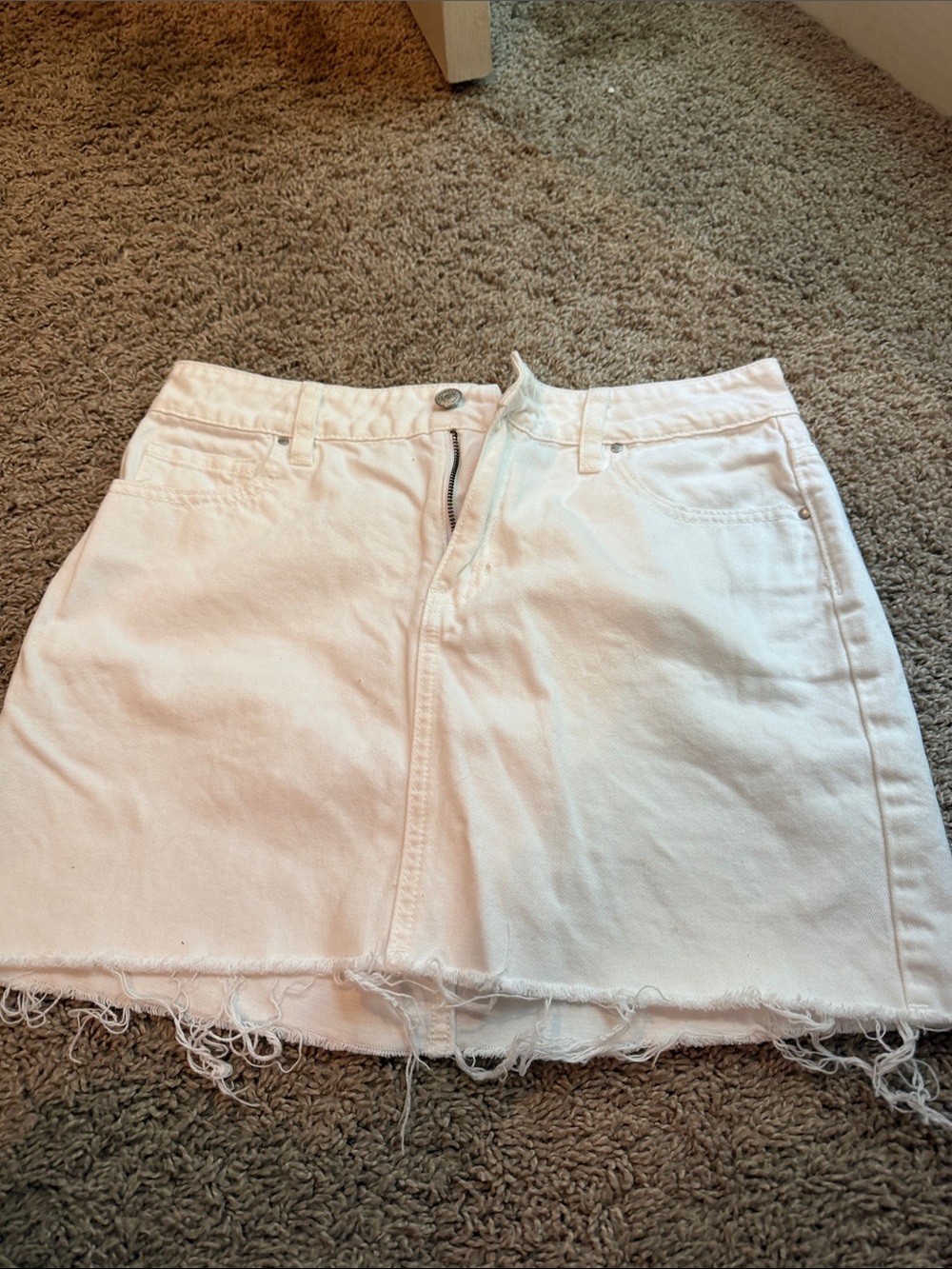 PacSun White Frayed Hem Denim Skirt